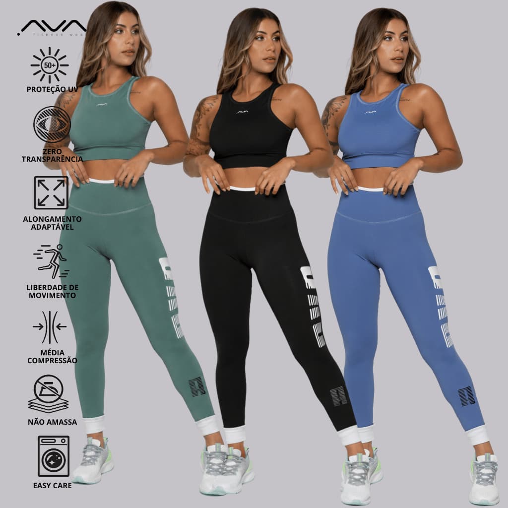 Conjunto Suplex Poliamida Alta Performance Zero Transparência Com Silk AVA Fitness