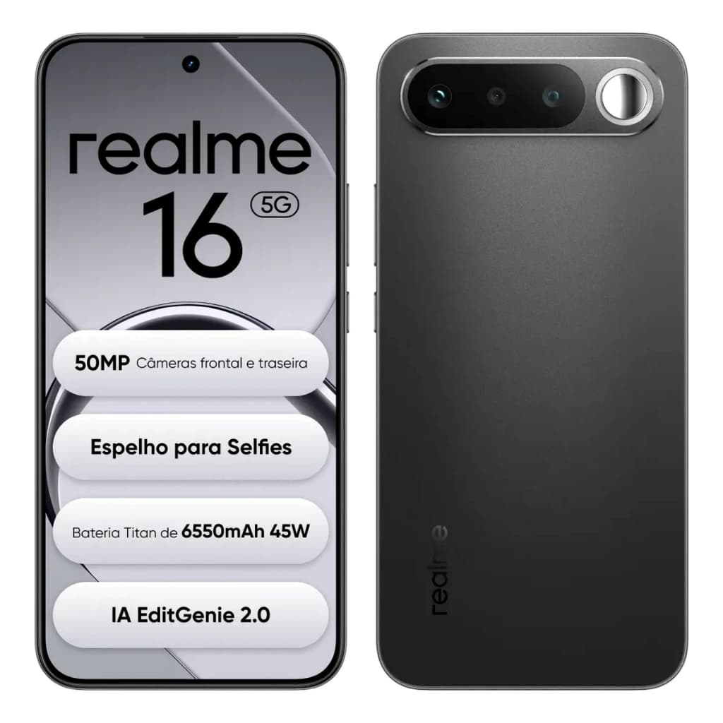 Celular realme 16 5G Smartphone 12+256 GB Original Versão Global Bateria 6550mAh Câmera 50MP NFC IP69 PRO