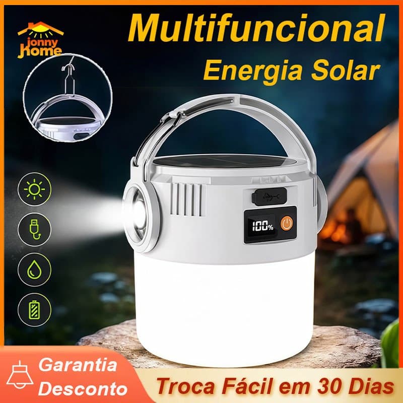 Multifuncional Luminária Solar Lampião LED Recarregável Portátil Emergência Lâmpada Camping Pesca Com Gancho