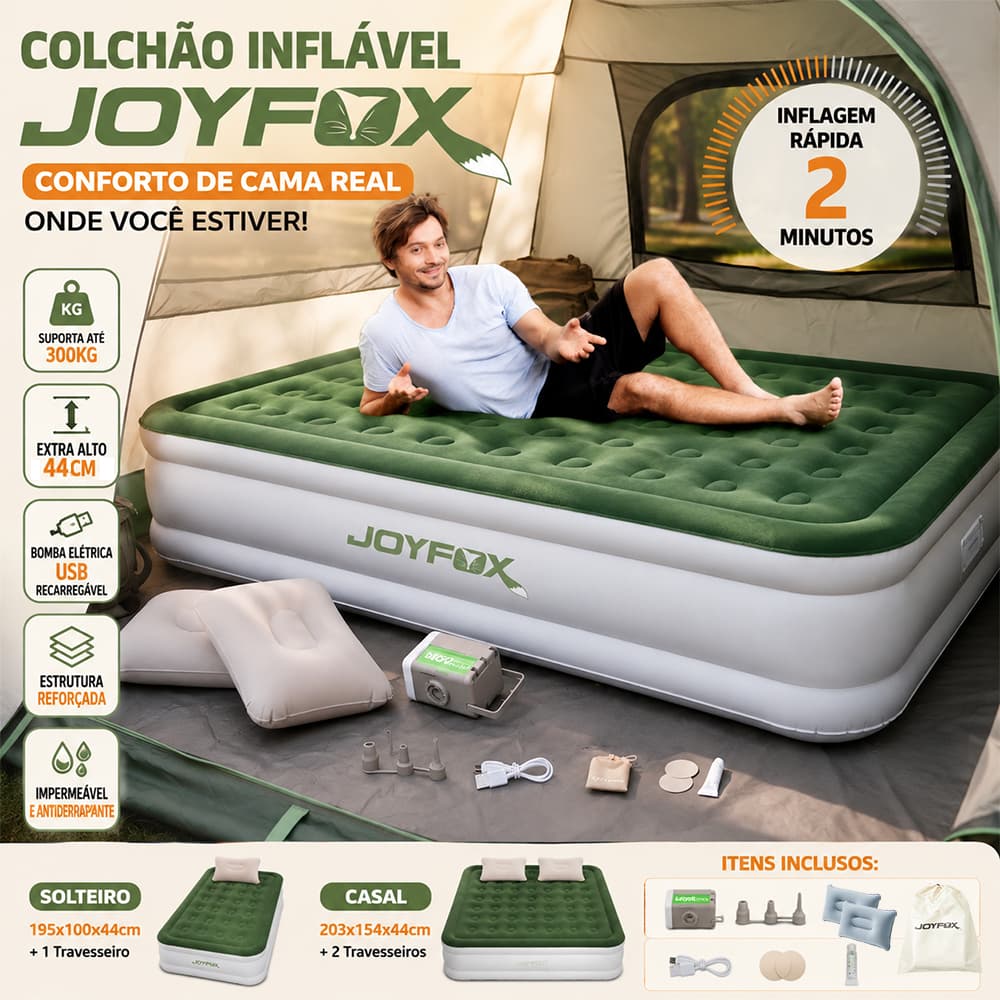 Colchão Inflável Casal Queen Com Bateria De Lítio Integrada 20315444cm Resistente E Confortável JOYFOX