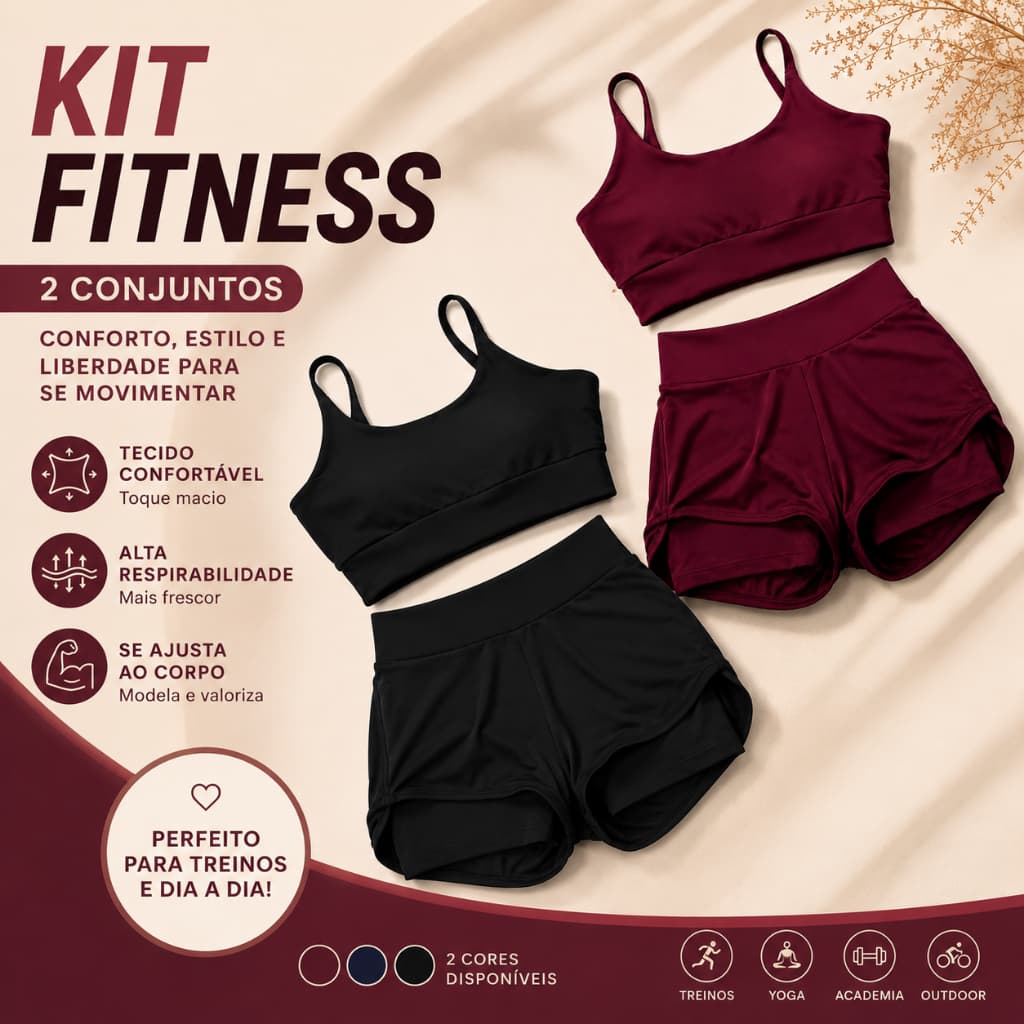 Kit 2 Conjuntos Short Duplo Dryfit Premium Cintura Alta Levanta Bumbum