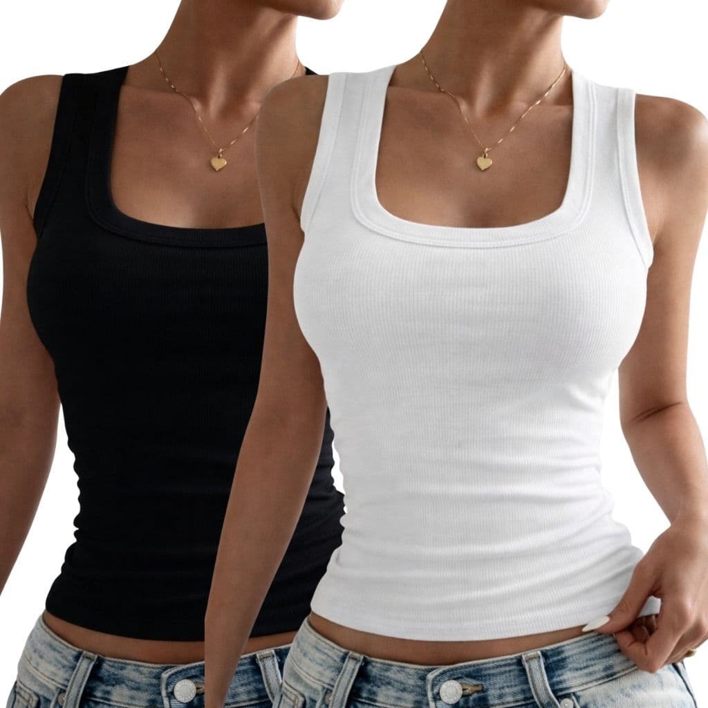 Kit 2 Peças Regatas Caneladas Femininas Ribana Versátil Premium Camiseta Básica Reforçada Blusinha