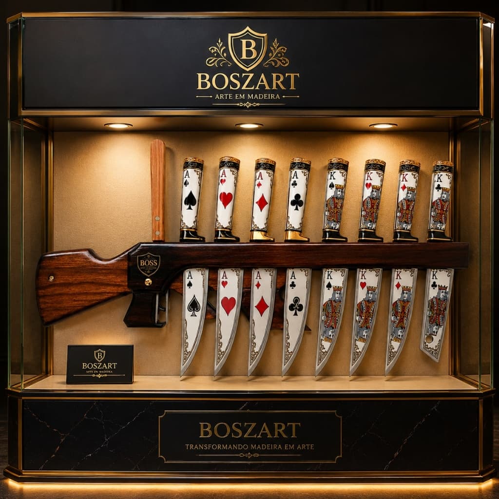 Porta Facas Rifle AK-47 De Parede Em Madeira Maciça Artesanal Suporte Para  Facas Decoração Gourmet Boszart