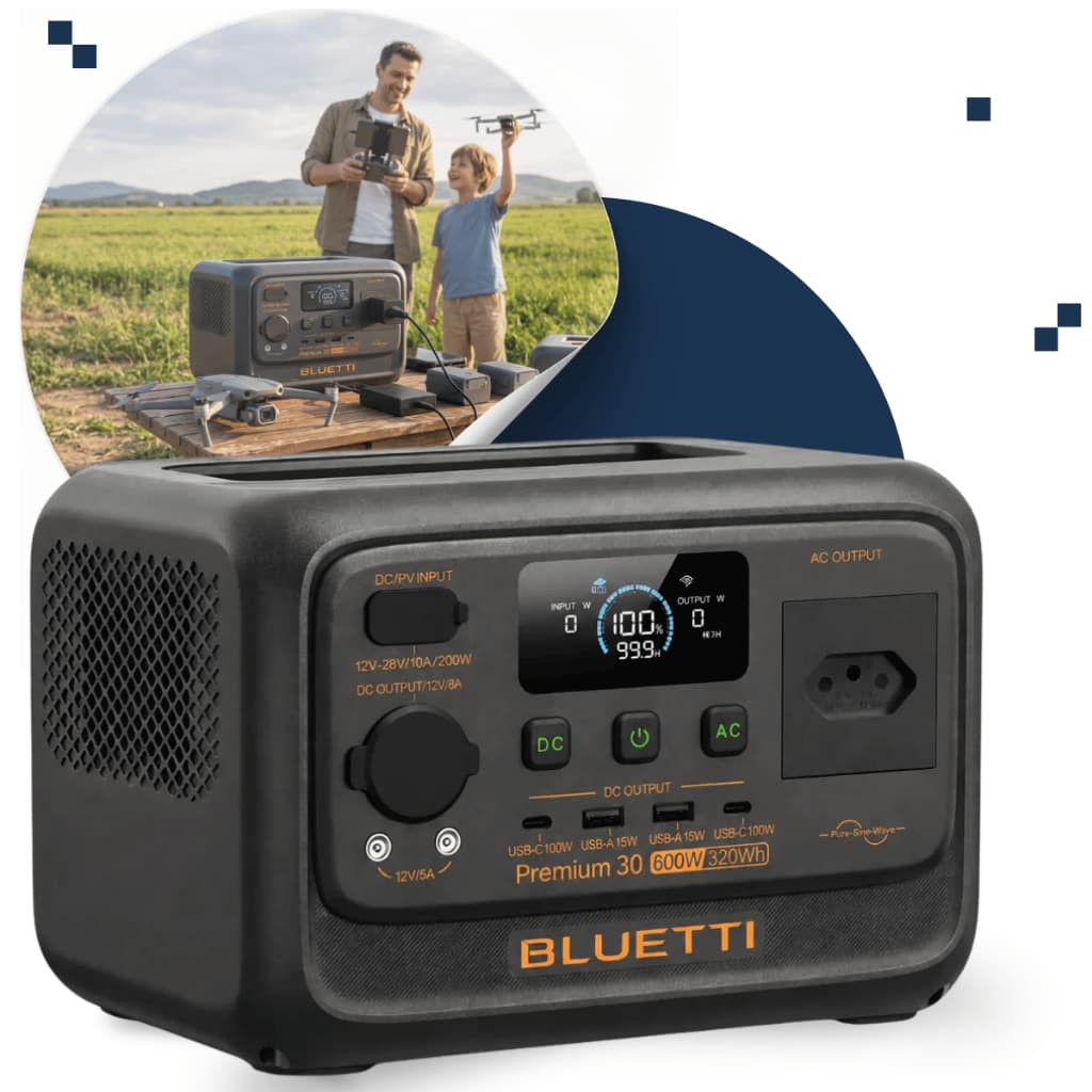 Estação de Energia Solar Portátil Bluetti Elite Premium 30 v2 Gerador 600W 320Wh 110v/ 220v