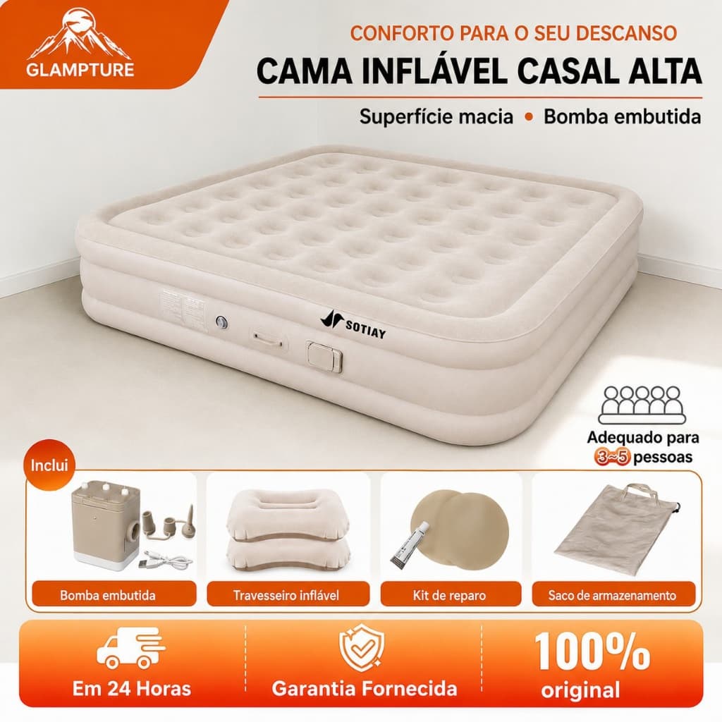 Glampture Colchão Inflável Automático Solteiro/Queen/King Colchão Casal inflável Com Bomba Embutida Camping Equipment