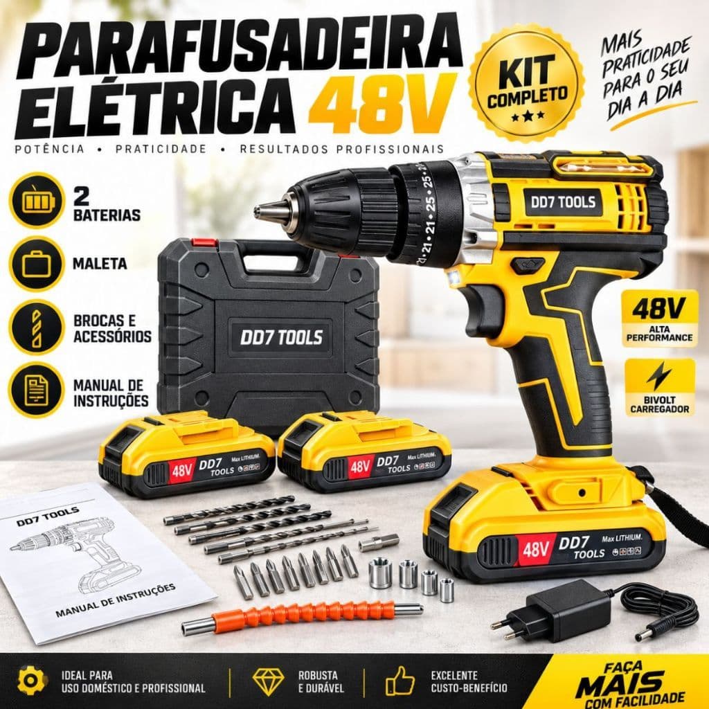 Parafusadeira/Furadeira 48V + 2 Baterias + Maleta e Acessórios