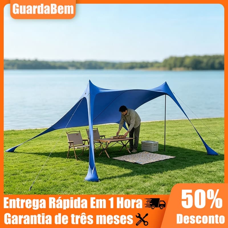 publi | Barraca Toldo de Praia Flexível 230cm, Tenda Familiar ao Ar Livre à Prova de Vento, Acompanha 2 Pilares