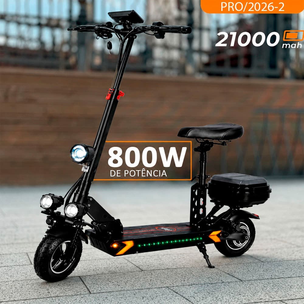 Patinete Eletrico Scooter 800W Led Adulto Urbano 20mah 52km/h