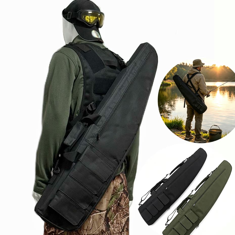 Capa Casa Espingarda Carabina  Estofada Bolsas 120cm Verde e Preto com Alça de Removível Para Pesca