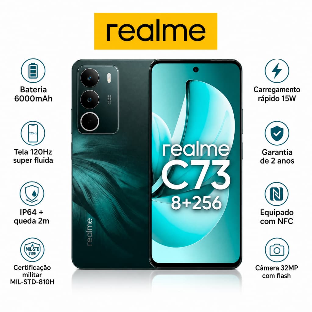 Smartphone Realme C73 4G 256GB + 8GB RAM 6,6" 120Hz 6000mAh NFC