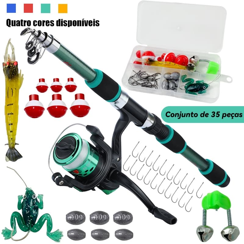 Kit De Luxo Incluindo Vara De Pesca De 1.8 M , Carretel Com Roda Giratória E 35 Acessórios De Isca