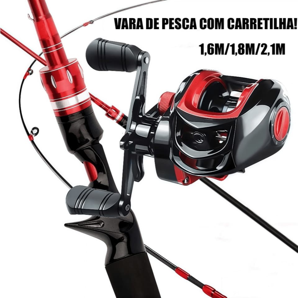 Conjunto De  2 Peças Inclui Vara De Pesca De Fundição Longa De 1,6/1,8/2,1 M E Carretel metal 7,2 : 1