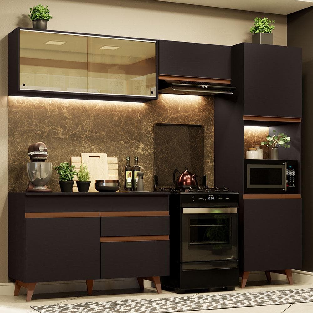Cozinha Completa Madesa Reims XA250003 com  Armário e Balcão - Preto
