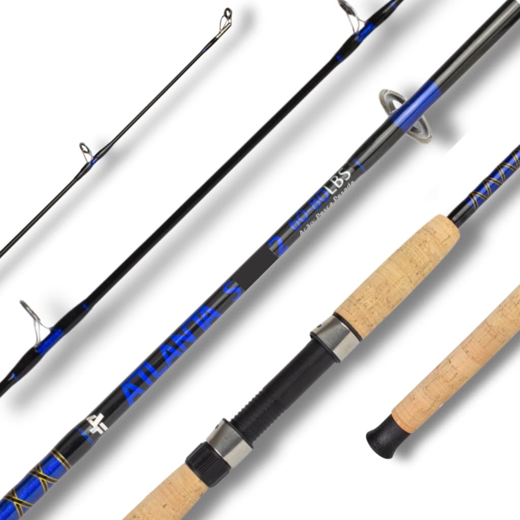 Vara  Albatroz Atlanta 1,80m 80lbs Molinete Fibra Vidro Maciça Pesca Embarcada Pesqueiro 2  Partes