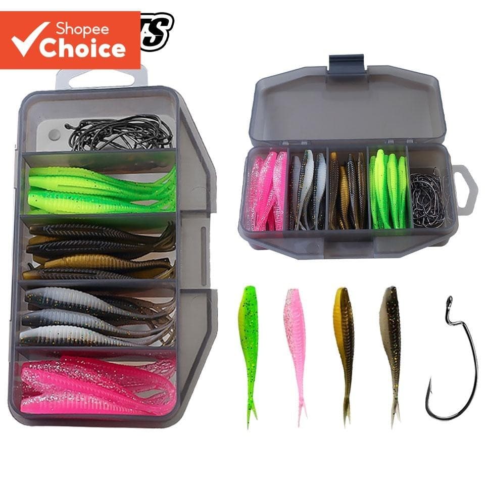 SKYBAITS Kit De Isca Macia De 61 Peças-40 Iscas De Cauda De Garfo + 20 Ganchos Com Caixa De Armazenamento Para Pesca Em