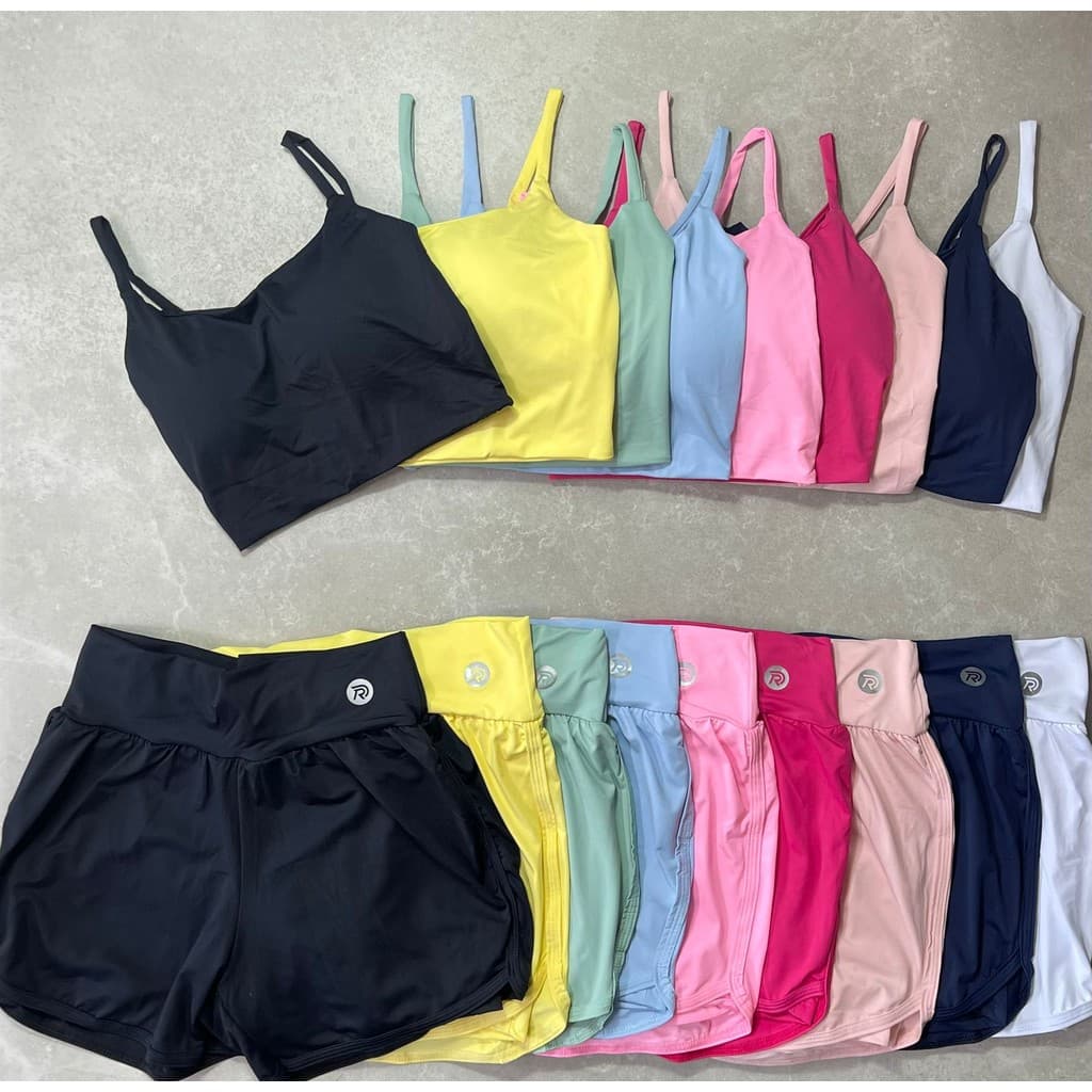 Conjunto Short Duplo+Top Alcinha Com ​Bojo Para Treinos Esportivos No Geral