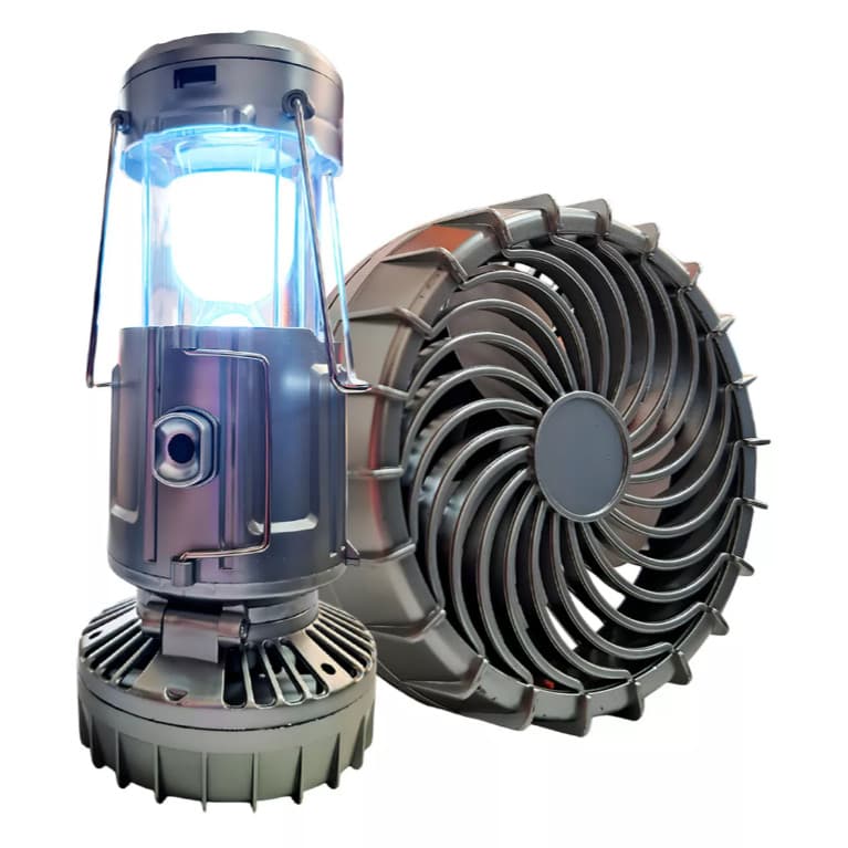 Lampião Lanterna Led Com Ventilador Portátil Recarregável e Carregamento Solar 3 em 1 Acampamento
