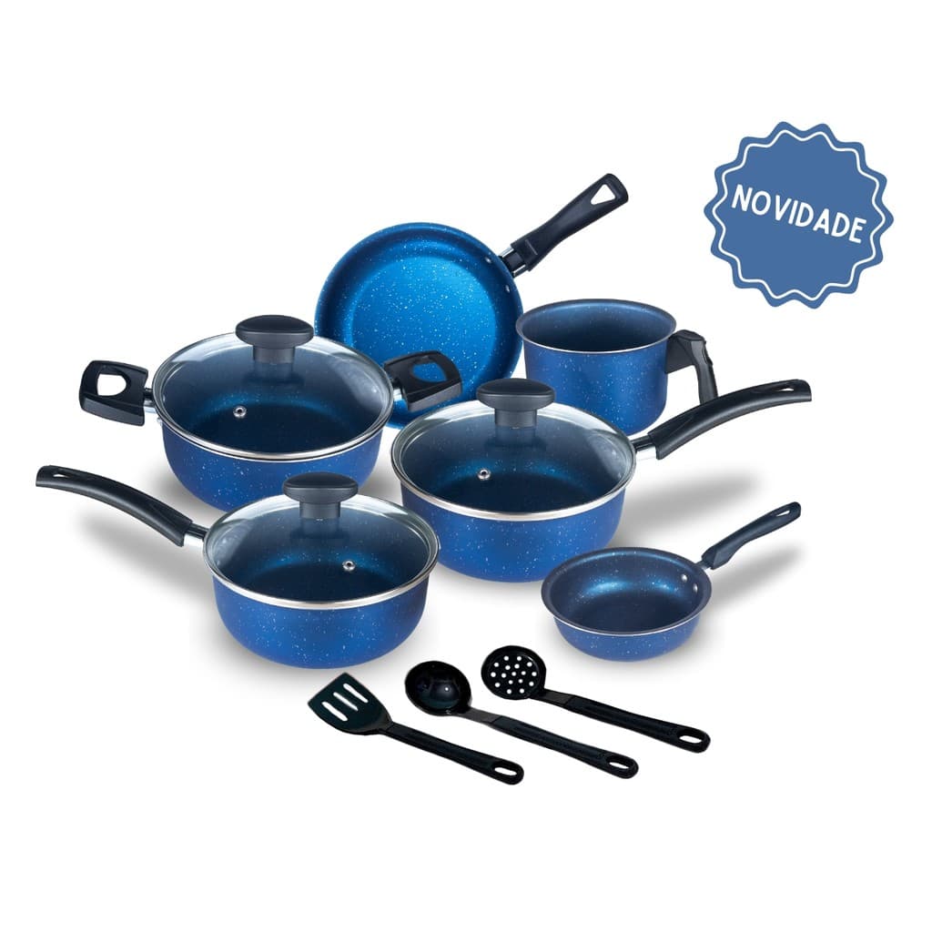 Jogo de Panelas Elegance Antiaderente Teflon  9 Peças Tampa Vidro