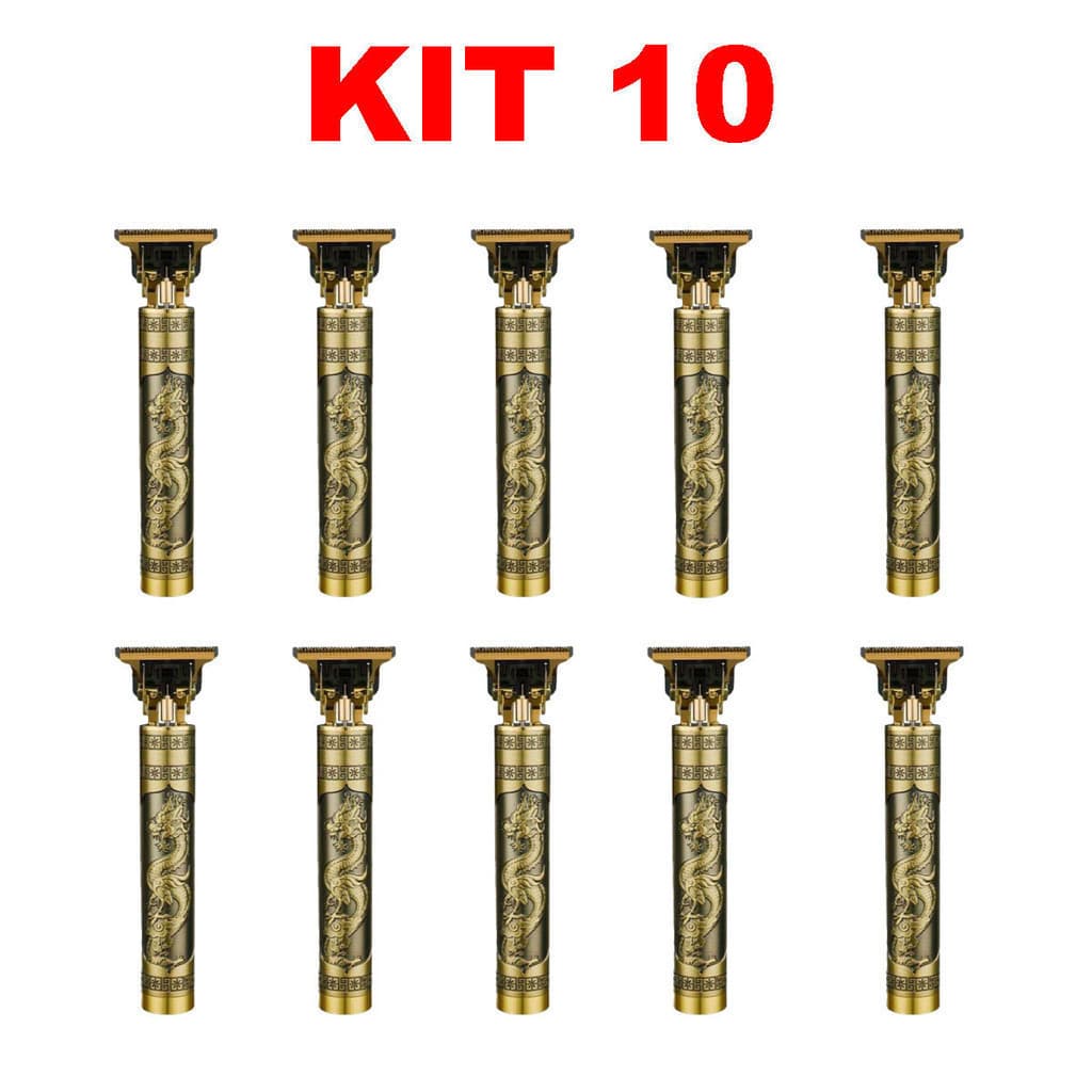 Trimmer Máquina de Acabamento Dragão Dourado sem fio profissional para cabelo e barba masculina Kit 10