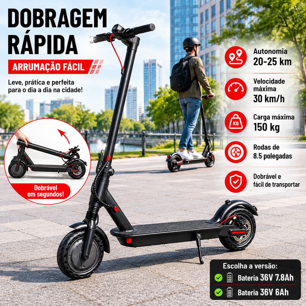 Patinete Elétrico Adulto 350W Suporta Até 150kg 21km