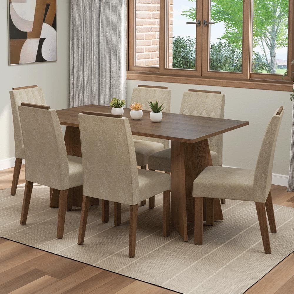 Conjunto Sala de Jantar Tampo de Madeira 6 Cadeiras  Rustic/Imperial Leon Madesa