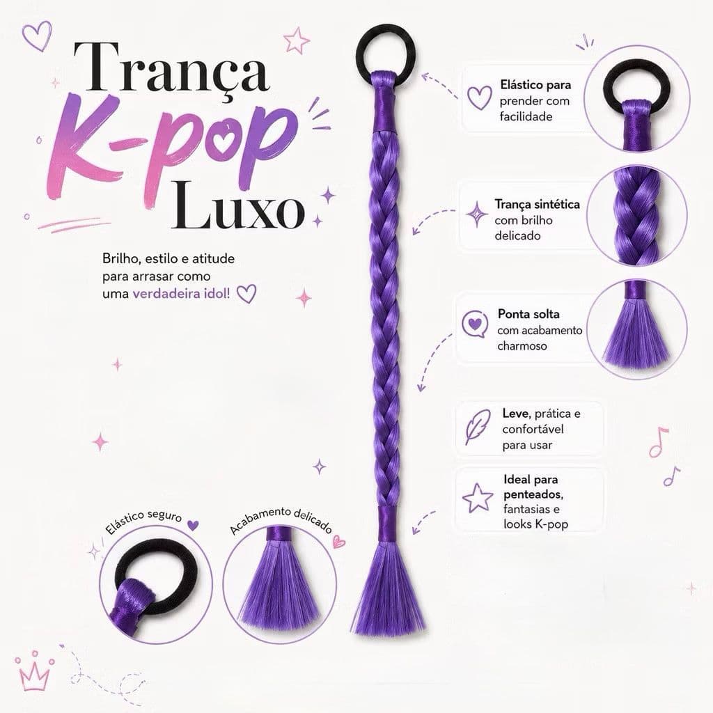 Trança Rumi Cosplay Guerreiras do Kpop Mira Zoe Caçadores Roxo Preto Vermelho Cabelo Longo