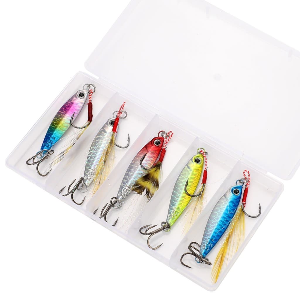 Kit 5 Pçs  Isca Artificial Jumping Jig 10g 20g 30g Slow Jig Metal Pesca Mar Ideal Robalo Tucunaré