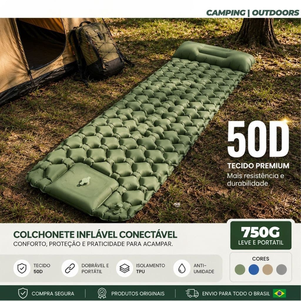 Colchao Colchonete Inflavel Solteiro Camping Casal Conectavel Automatico Bomba Embutida Tecido TPU Impermeável
