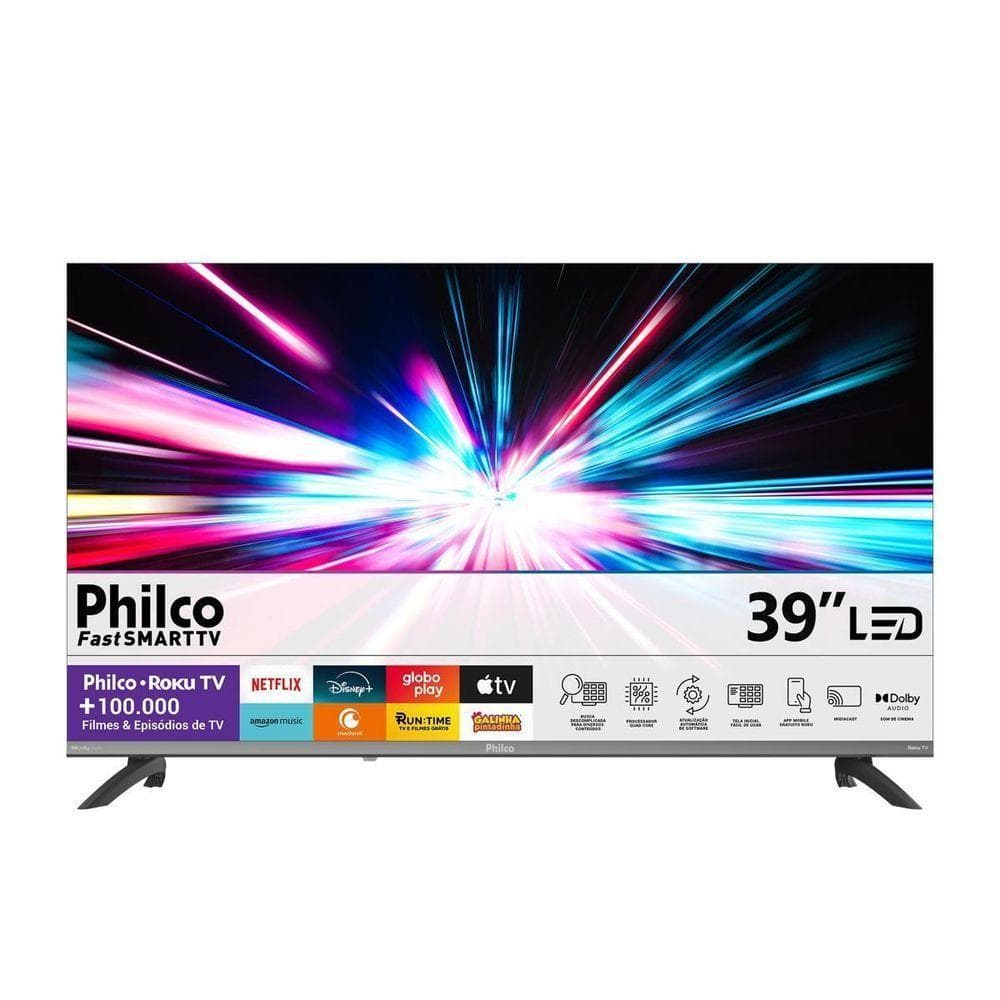 Smart TV Philco  P39CRA 39" Full HD DLED Cinza com Roku Tv Bivolt
