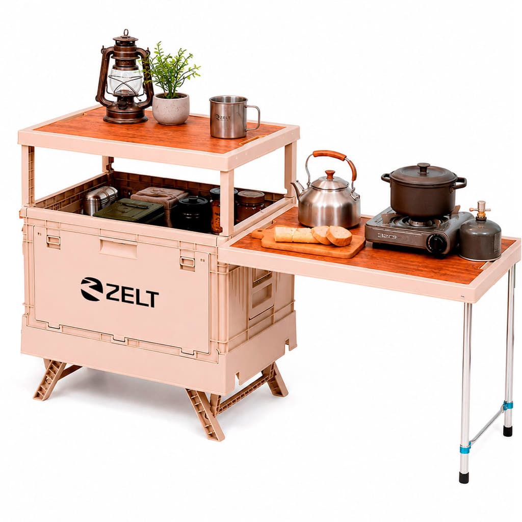 Caixa de Armazenamento Camping Cozinha Multifuncional Dobrável com Mesa Lateral ZELT