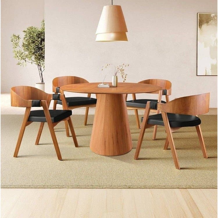 Conjunto Sala de Jantar Mesa ​Cone Amadeirada + 4 Cadeiras Luna