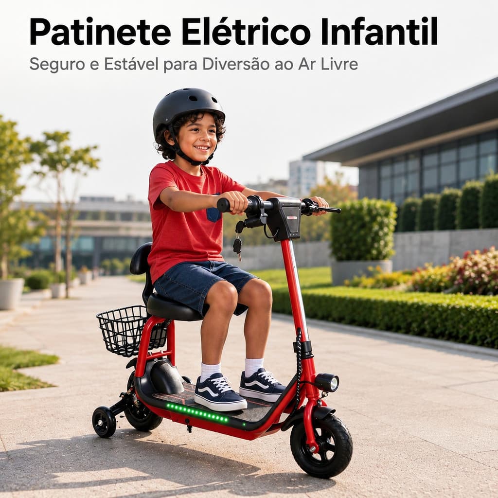 Patinete Elétrico 4 Rodas para Crianças e Adultos com Cinto Encosto Banco Confortável e Som