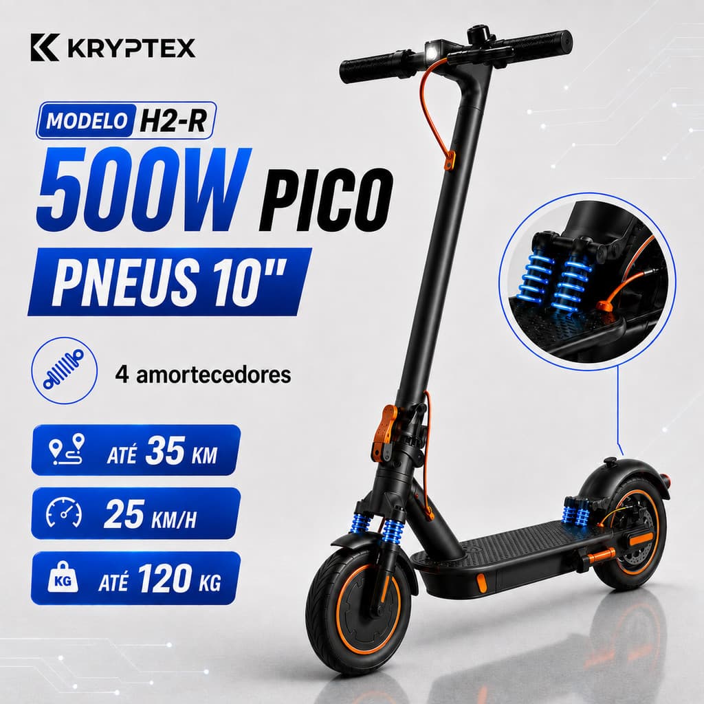 Patinete Elétrico Adulto 350W 500W Pico 25km/h Autonomia 30km 4 Amortecedores App Bluetooth Dobrável Bivolt