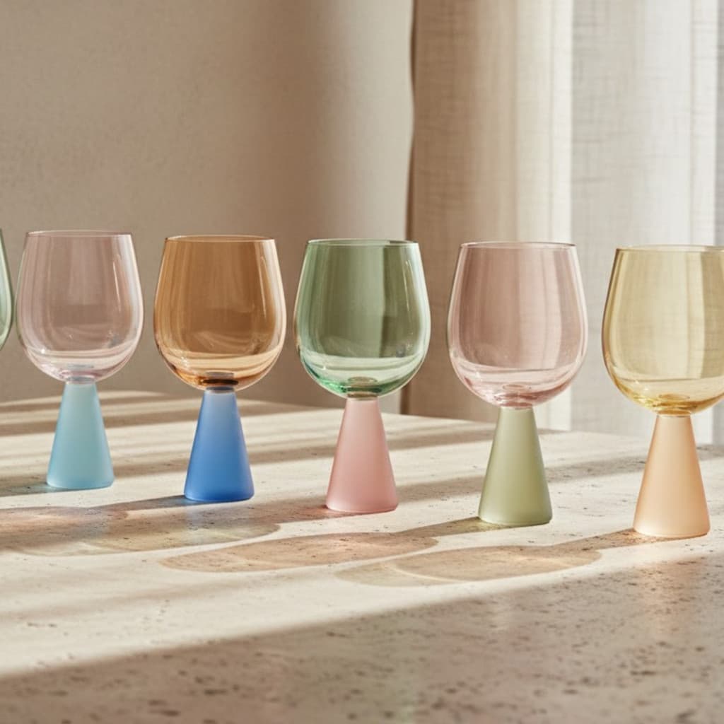 Jogo 6 Taças Vidro Coloridas 550ml Base Cônica Taça Vinho Água Drinks Mesa Posta Decor