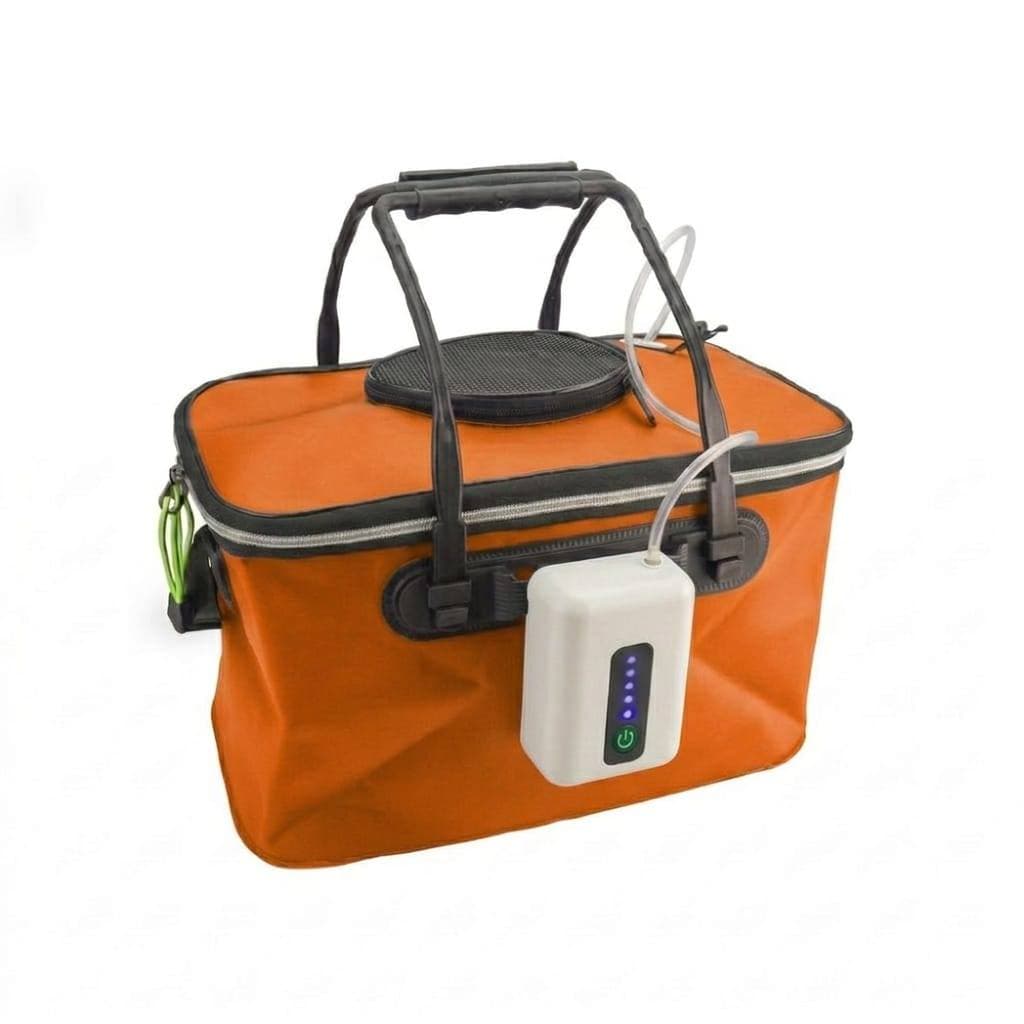 kit Bolsa Viveiro Pesca Isca Viva 35cm + Oxigenador  Compressor USB Recarregável 12h