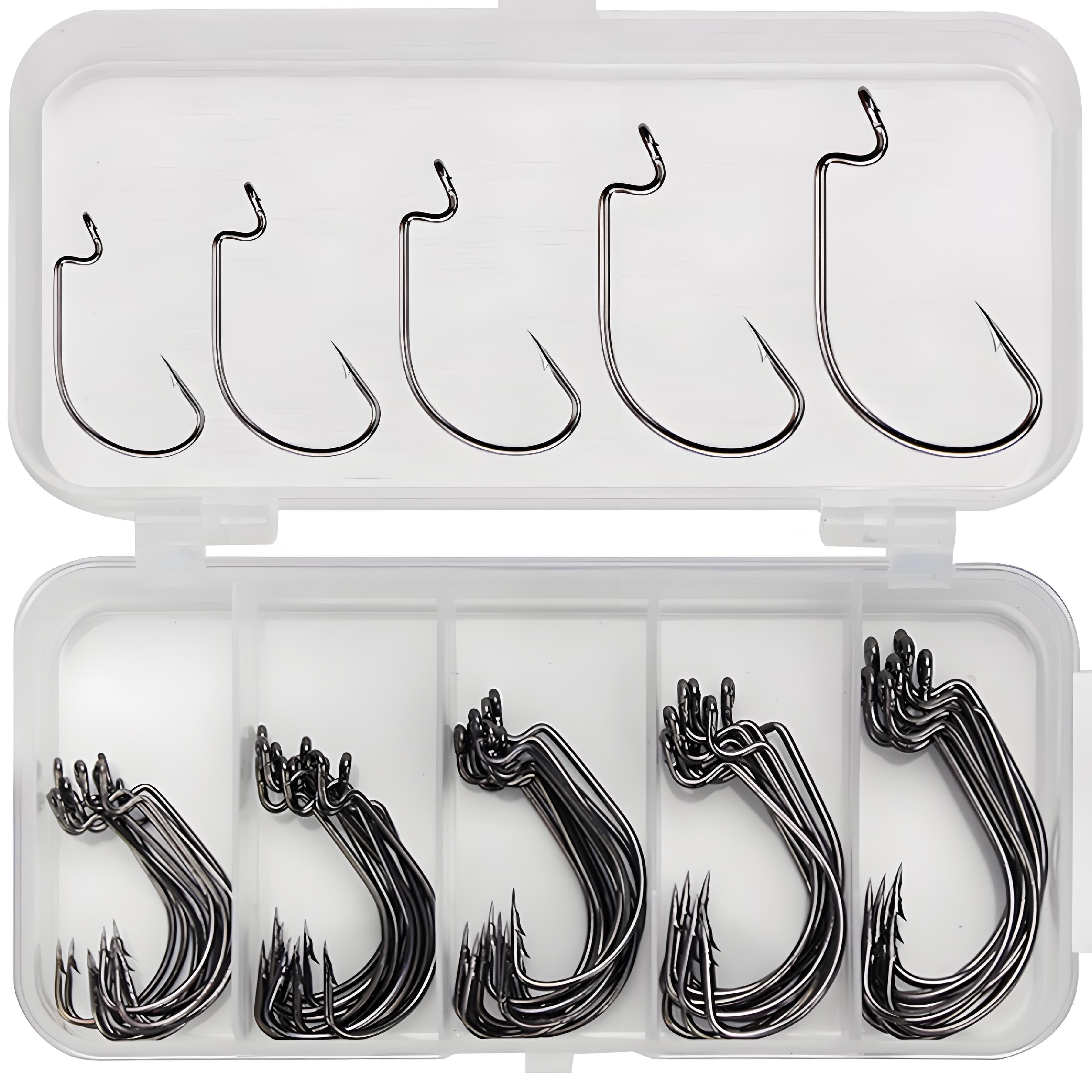 Ganchos De Pesca De Aço De Alto Carbono-Tamanhos Mistos 2 #-3/0 Minhoca Afiados Para Isca De Manivela/Chumbo
