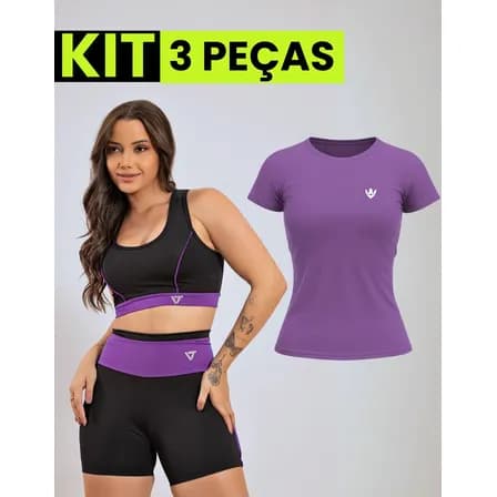 Kit Conjunto Fitness: Top + Short em Suplex + Blusa Dry fit