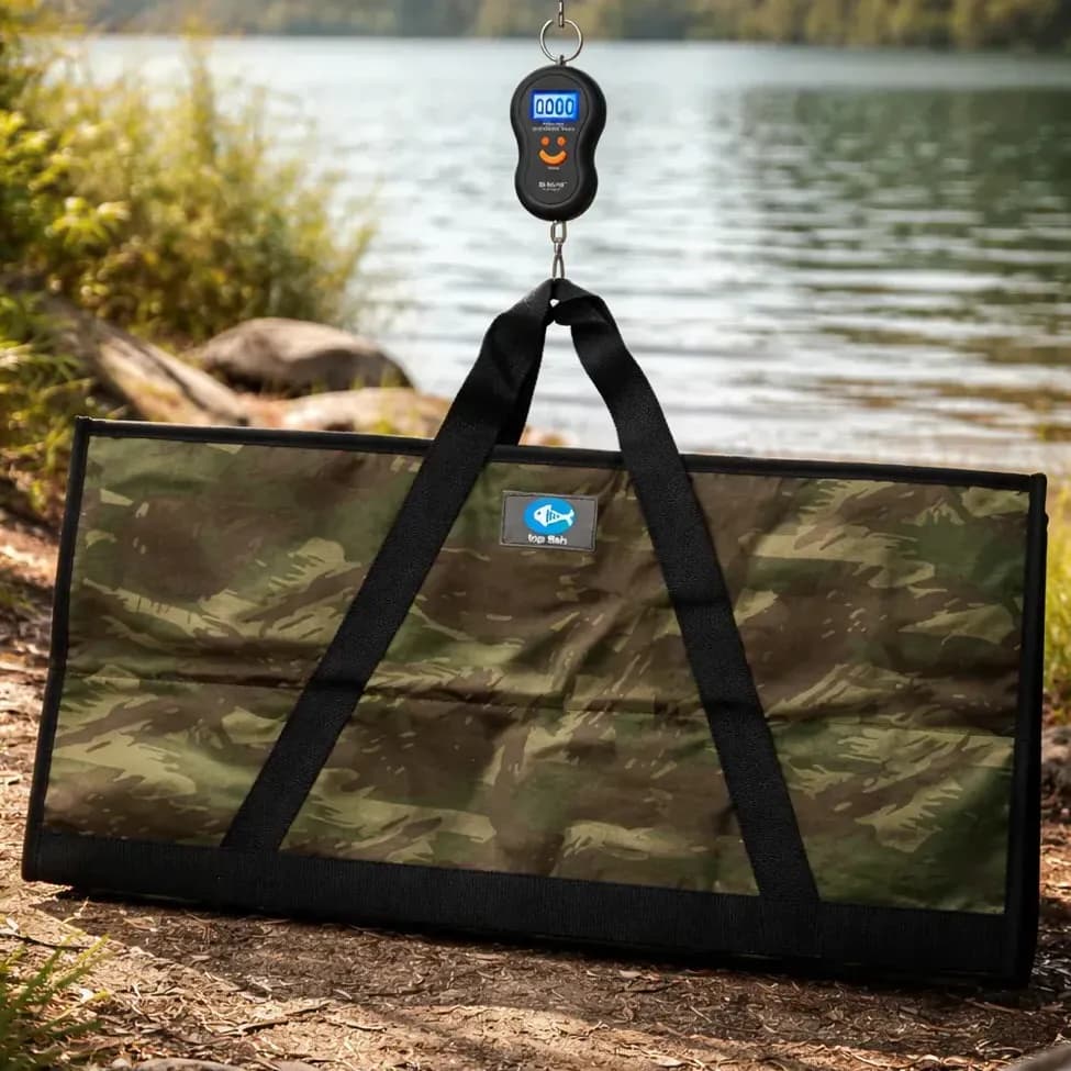 Tapete de Pesagem e Balança Digital Top Fish para Pesca de 50 Kg Camuflado