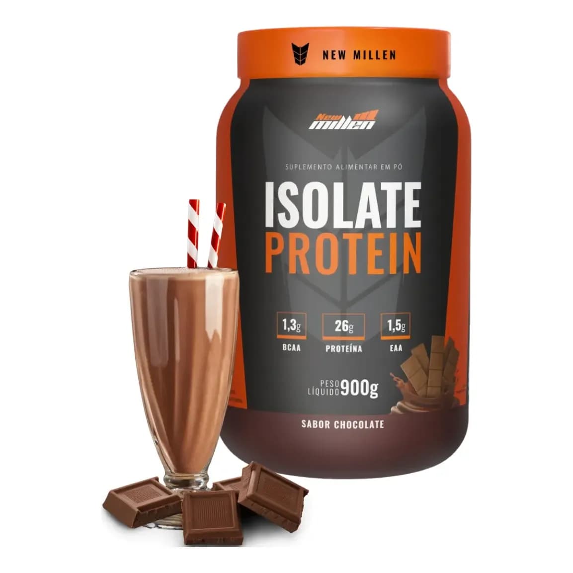 Proteína bovina isolada New Millen Whey Zero Isolate em pó sabor Chocolate x 900g