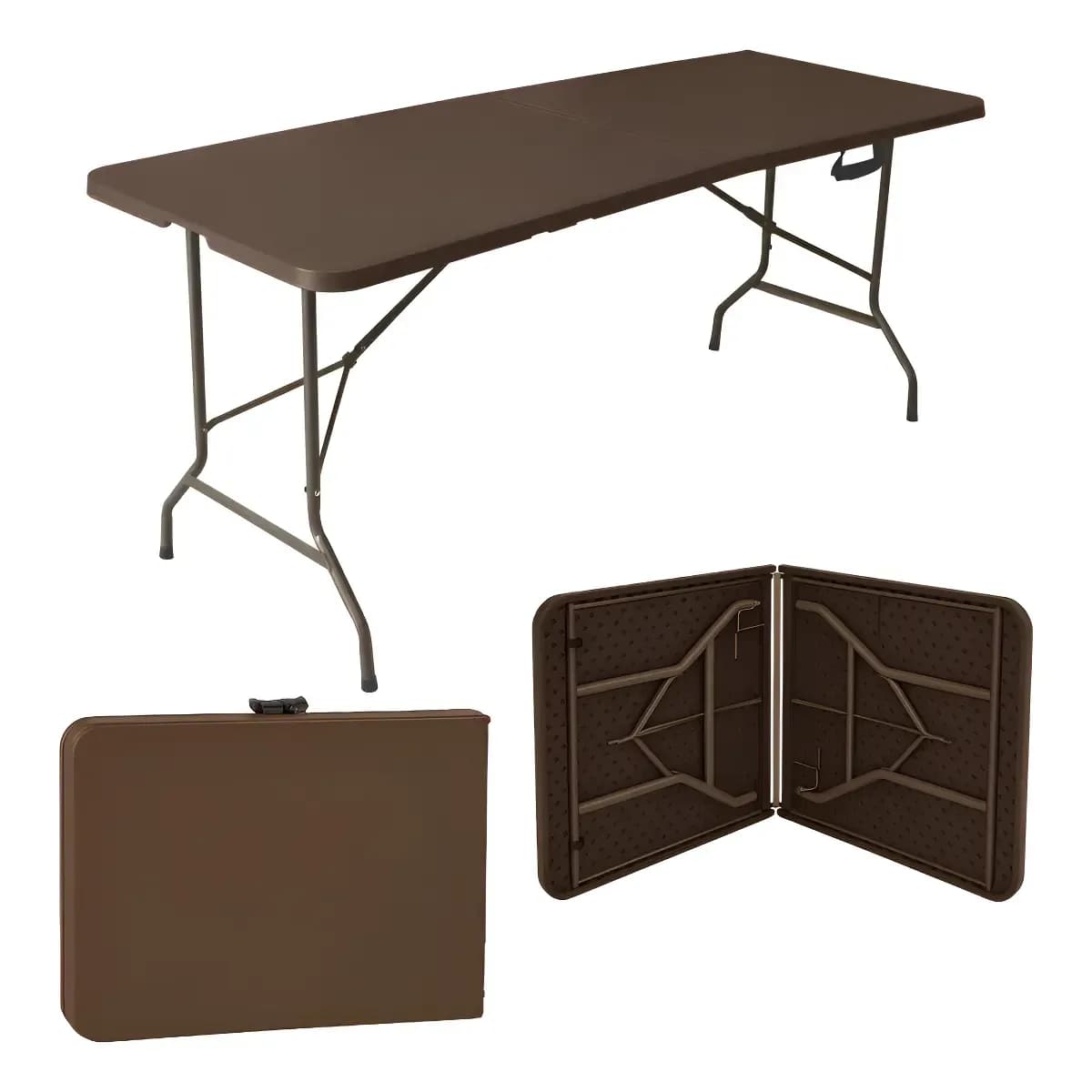Mesa Dobrável Vira Maleta Com Alça Portátil 1.80m Para Camping Pesca Jardim Área Externa Ou Interna Salão De Festas Gourmet Cor marrom luvinco