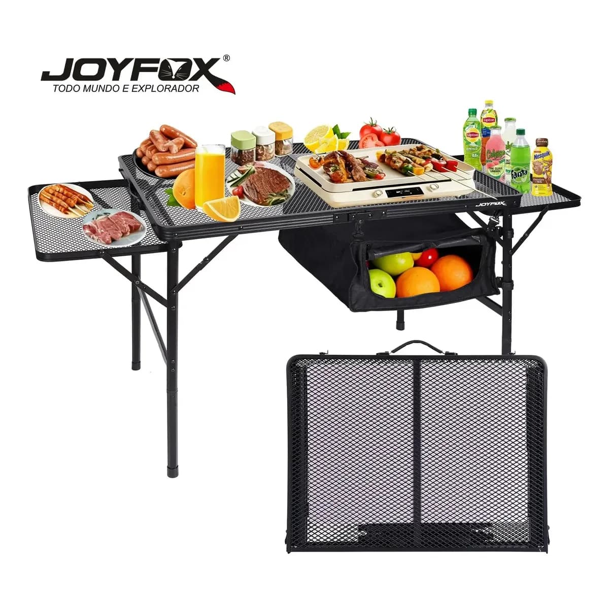 Mesa Dobrável De Camping 123cm Com Painel Lateral Extensível Resistente, Portátil E À Prova De Água E Calor