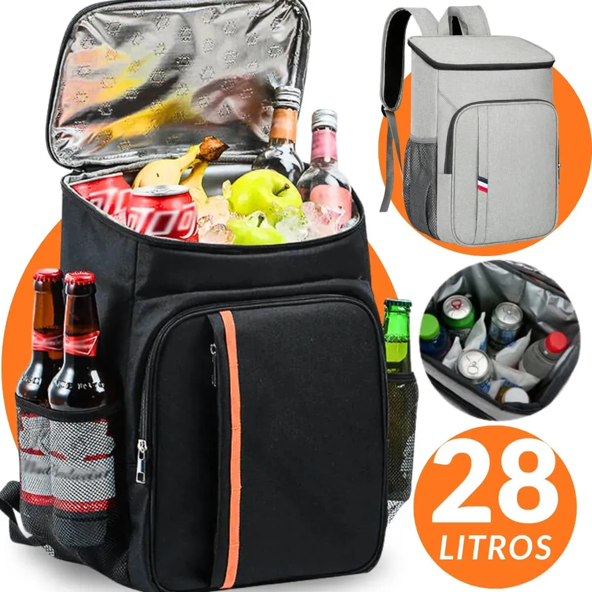 Mochila Térmica Grande Bolsa Impermeável Cooler Bebidas Comida Marmita 28l Preto Praia  Camping