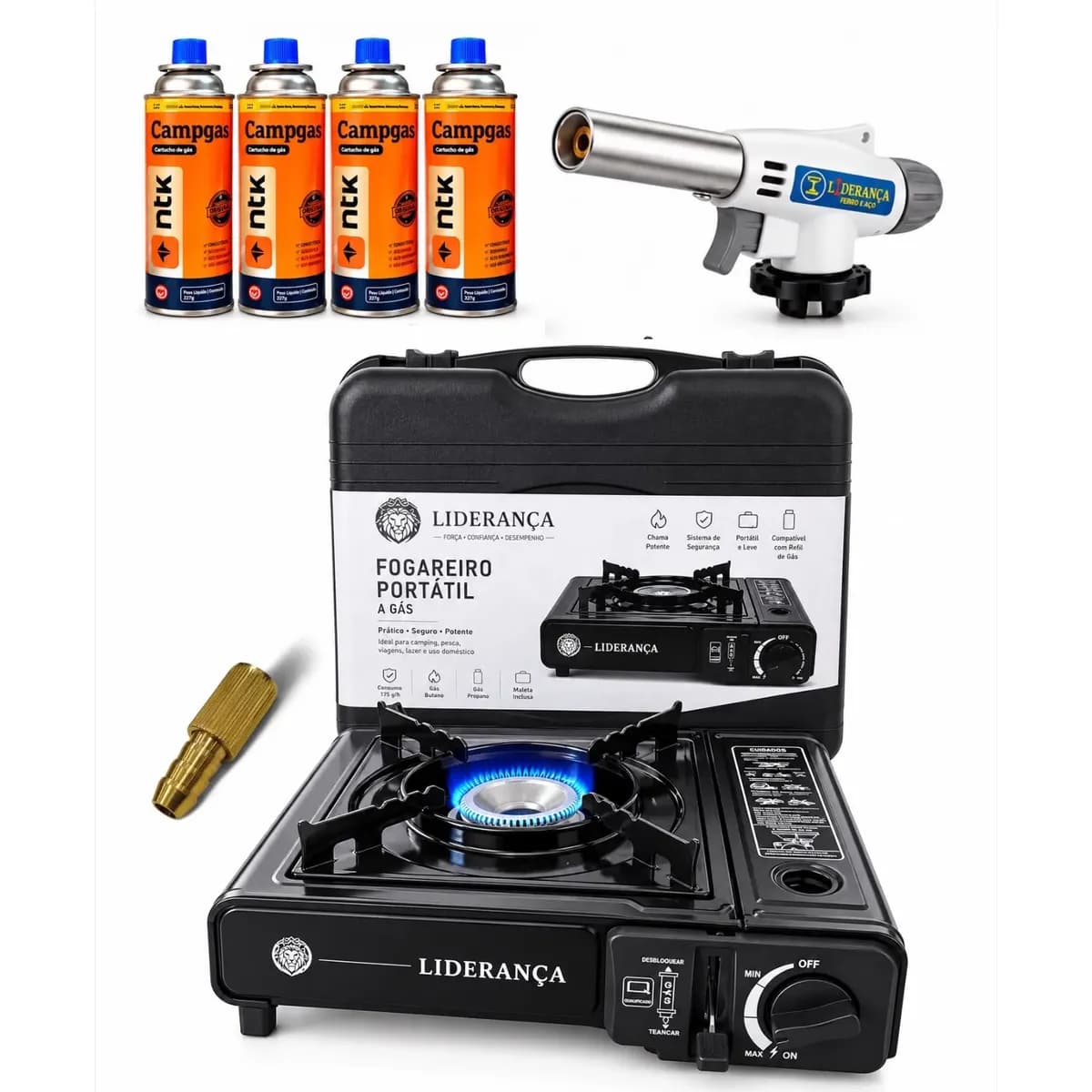 Kit Fogareiro Fogão Portátil Pesca Camping Com Acessórios