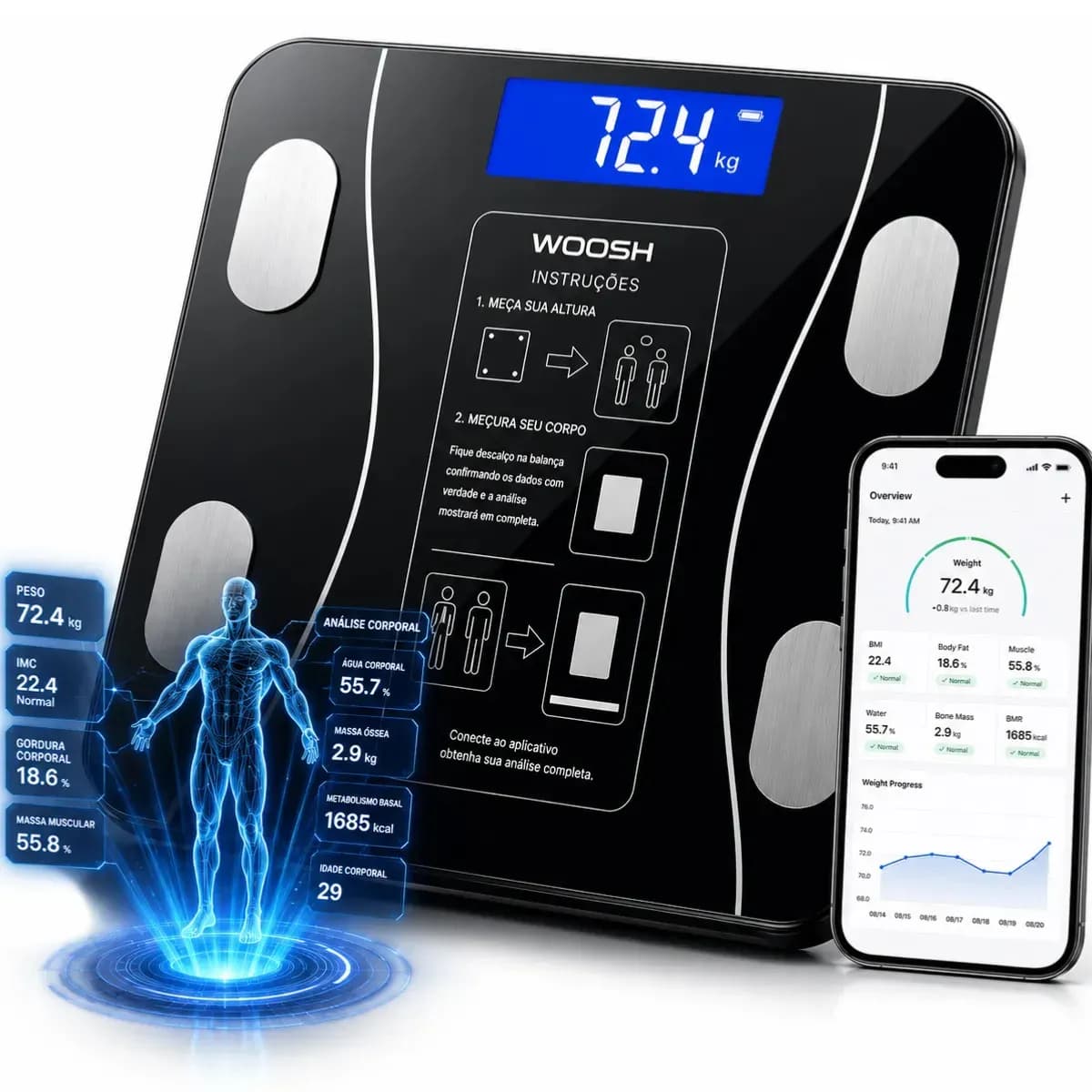 Balança Digital Bioimpedância Bluetooth Corporal 180kg