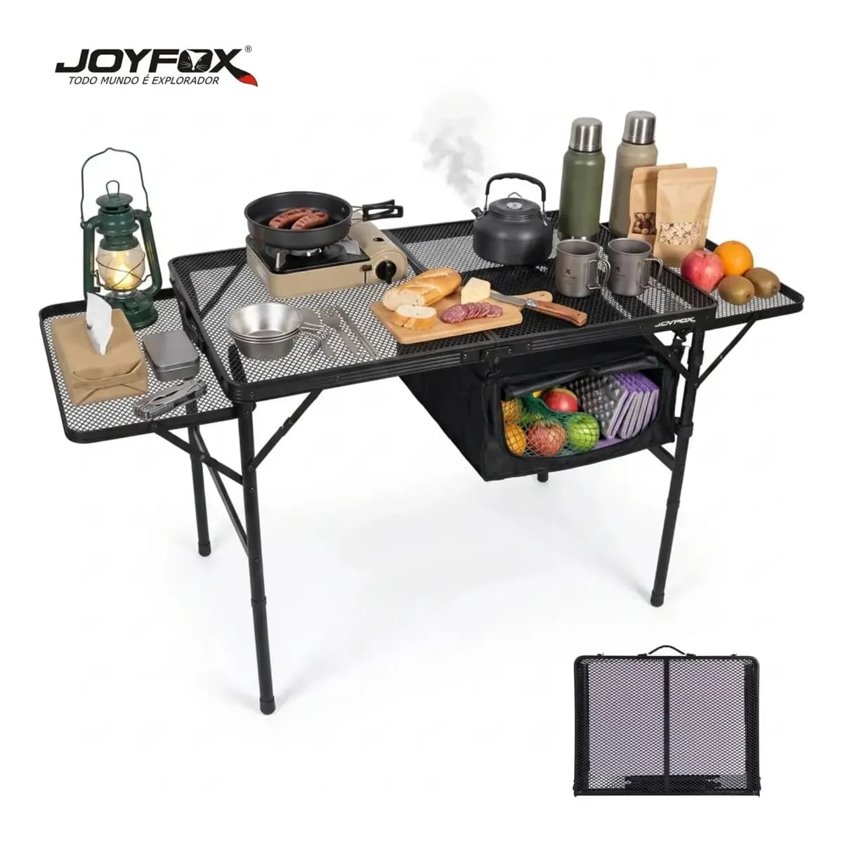 Mesa De Camping Dobrável Portátil Ultraleve 6kg Com Painel Lateral Extensível Para Praia Piquenique