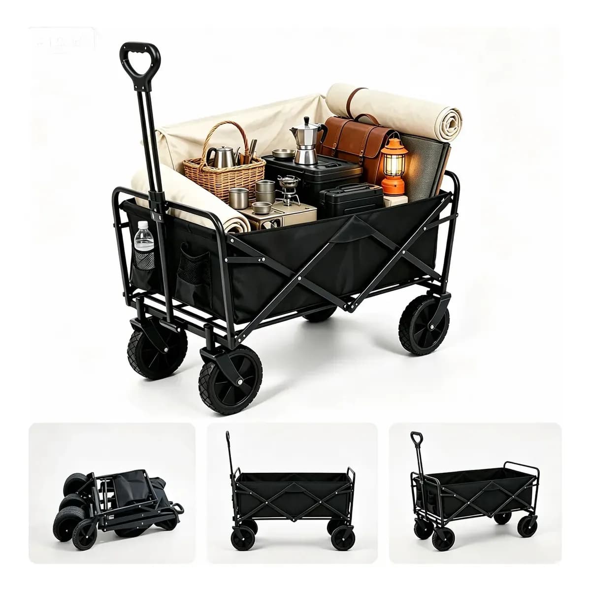 Carrinho Dobrável Wagon 50L Reforçado em Aço Portátil Multiuso para Camping Praia Piquenique Pesca Churrasco, Carrinho de Carga Utilitário Clampzy