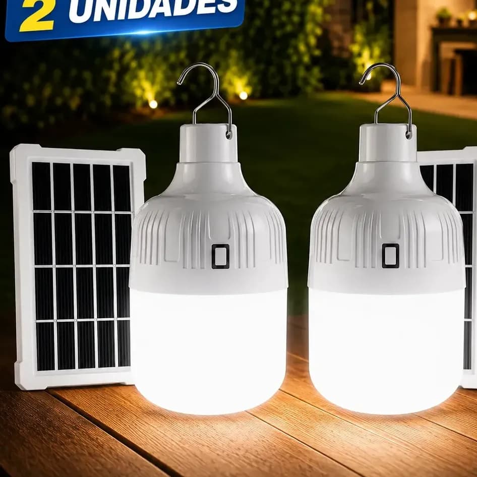 Kit Com 2 Lampião Lampada Led Com Placa Solar Recarregável Camping Usb Pesca Jardim Luminária Viagem - Black Raipe