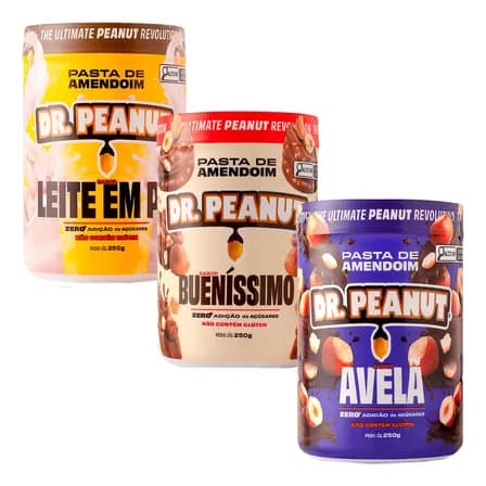 Pasta De Amendoim Dr Peanut Kit 250g Cada - Whey Zero Açucar Buenissimo - Leite Em Pó - Avelã