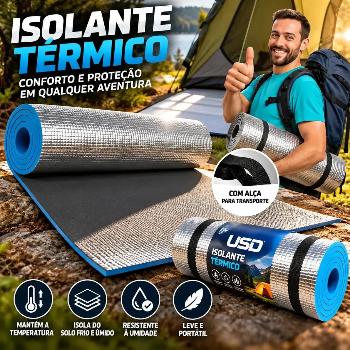 publi | Isolante Térmico Camping Trekking Solteiro Aluminizado Compacto Eva USD