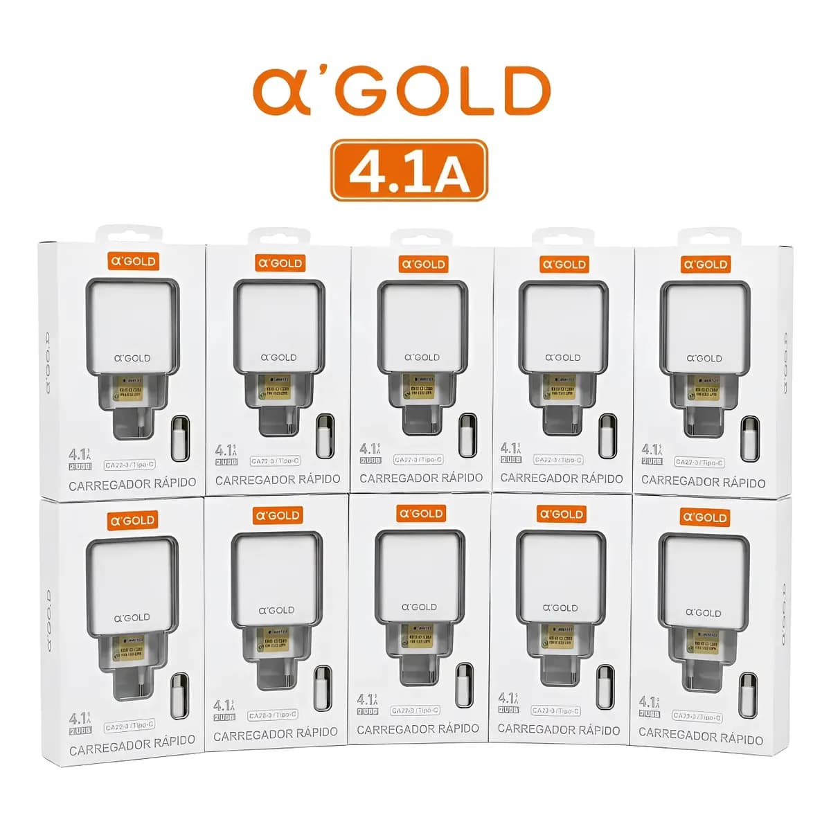 Kit 10 Carregador Homologado A'gold 4.1a Tipo-c Atacado Nf. Branco